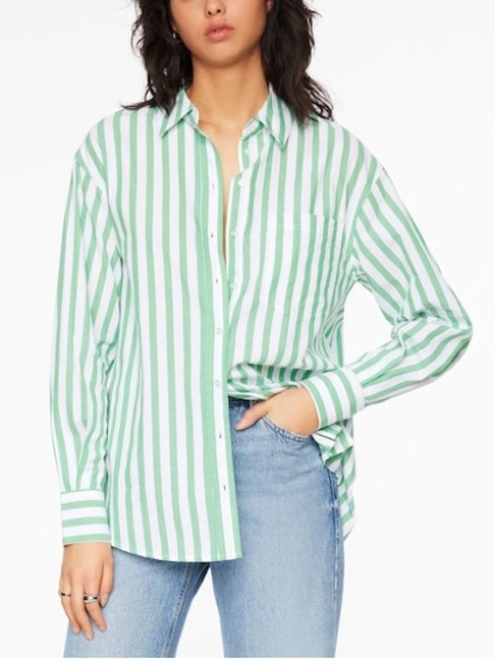 Dynamite Tops - Dynamite Green & White Striped Button-Down Shirt